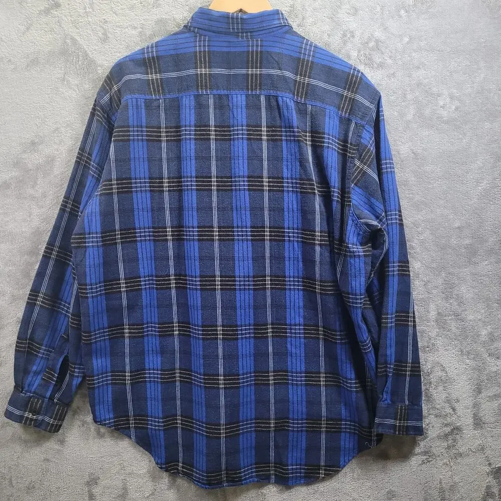 Vintage Levis Sutter Creek XL Flannel Shirt Blue Plaid Cabin Grunge Workwear USA
